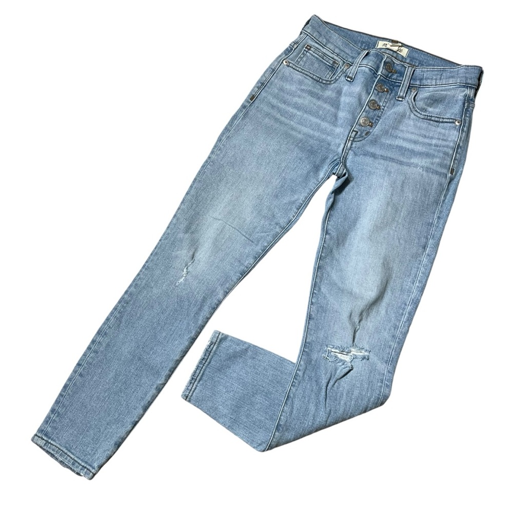Madewell Denim Jeans Mid Rise Light Wash Skinny Button Fly Distressed